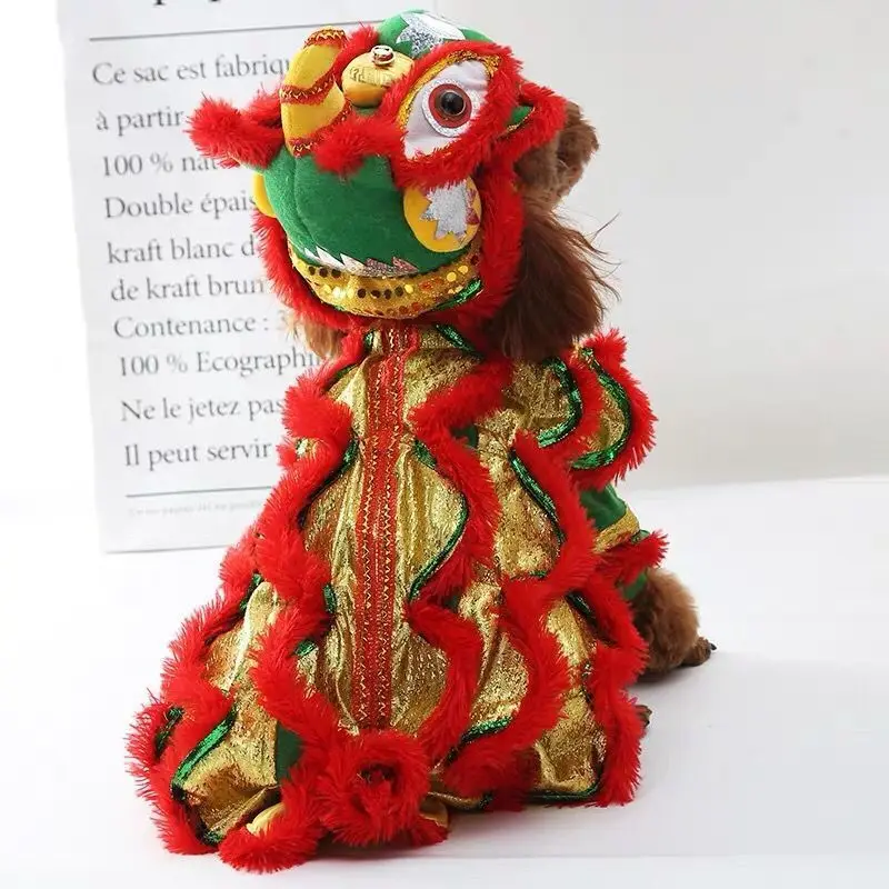 Chinese Style Chinese New Year Visiting Clothing Chinese New Year Lion Dance Pet Clothes Warm Winter Outfits for Cats Dogs - Image 4