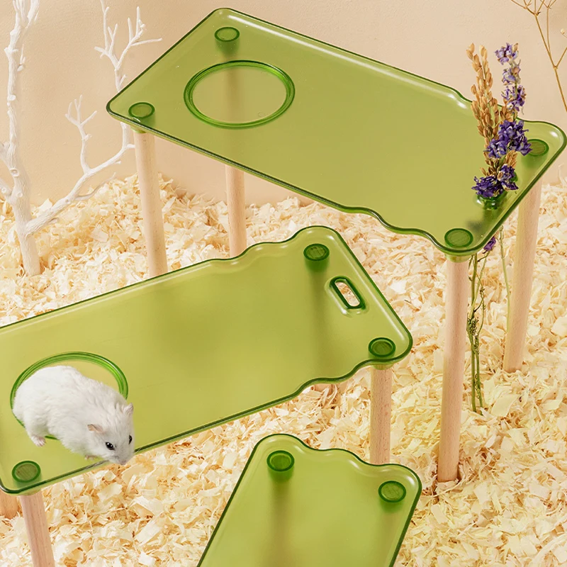 2PCS/Set Stand Platform Hamster Plastic Climbing Pet Toys Golden Bear Landscaping Accessories - Image 2