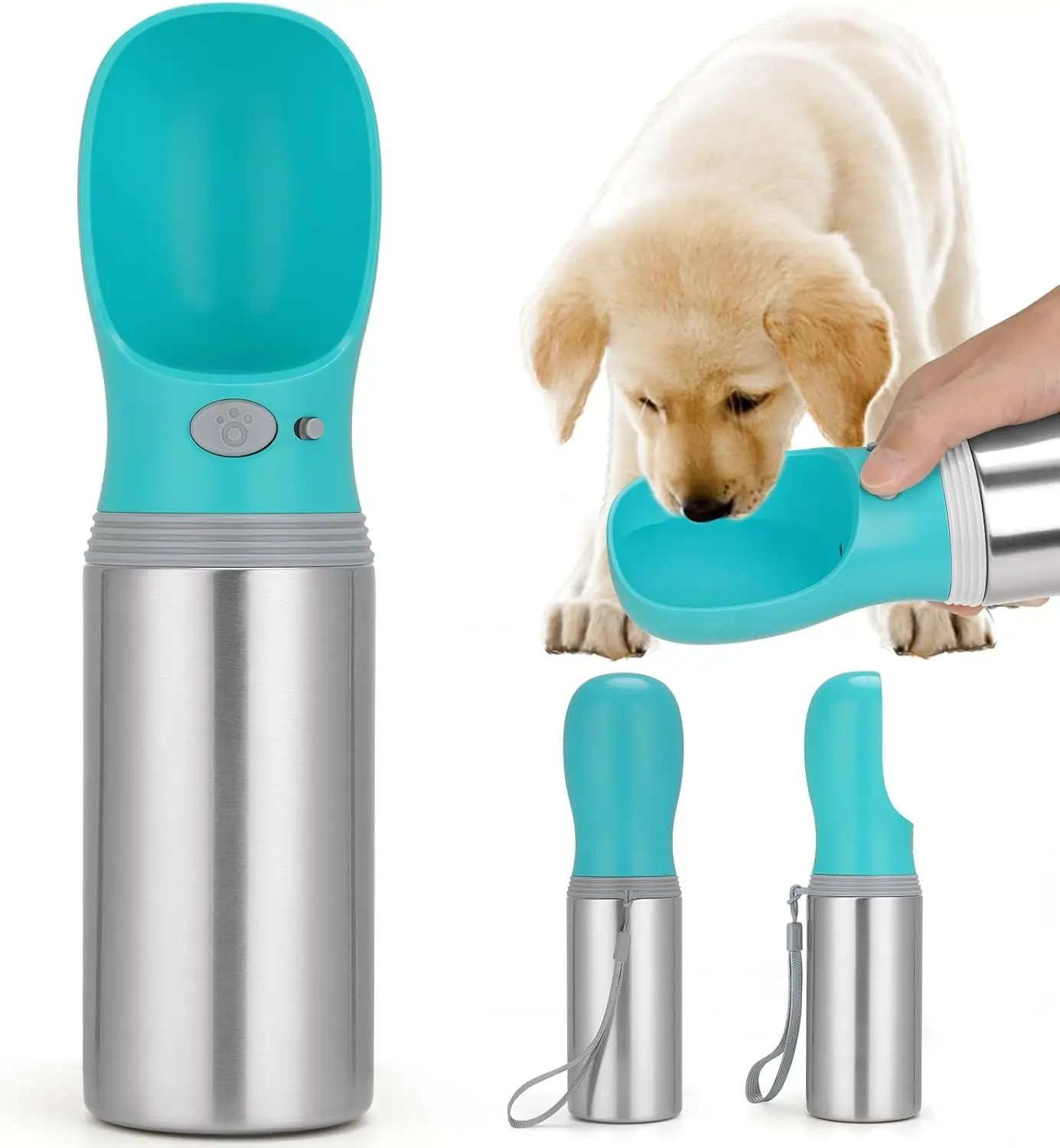 Stainless Steel Leak-Proof Dog Water Bottle, 14 OZ Portable Pet Travel Dispenser for Hiking and Outdoor