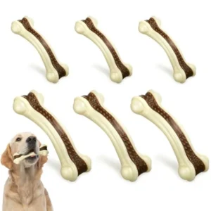6 Pcs Dog Toys for Aggressive Chewers Christmas Nylon Beef Flavor Bones Tough Puppy Teething Toys Puppy Chew Bones for Large Me