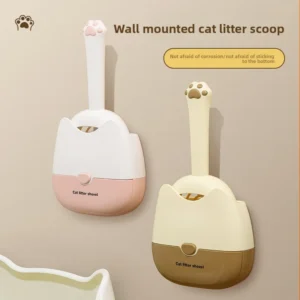 2 in 1 Cat Litter Scoop with Base Wall-mounted Cat Cleaning Shovel Durable Mesh Kitten Litter Cleaner Pet Cleaning Tools