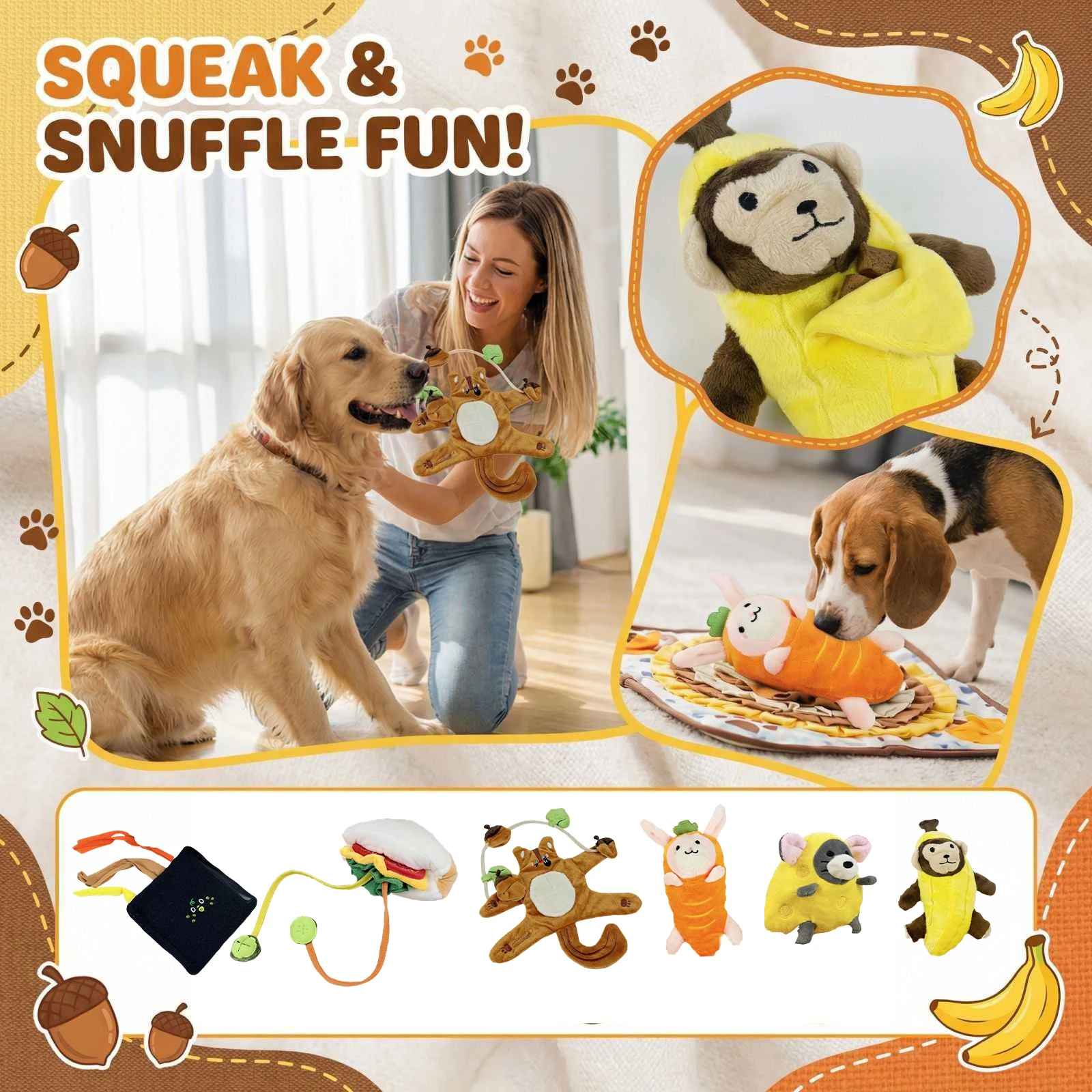 Novelty 6 Styles Plush Sound Pet Toy with Food Aroma, Crinkle Paper and Squeaker, Safe Chewing Interactive Toy for Cats Dogs - Image 3