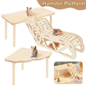 3/4Pcs Hamster Platform Natural Wood Hamster Climbing Toy with Ramp Tunnel Shelter Small Pet Resting Area Hamster Cage Accessory