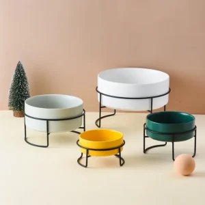 Dogs Food Water Bowls with Stand Cat Ceramic Eating Drinking Feeders Pet Large Capacity Elevated Feeding Bowl 300ml - 1800ml