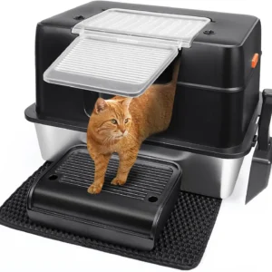 Stainless Steel Litter Box with Lid Cat XXL Metal Front Entry Top Kitty Litter Box,High Side Enclosed Cat Litter Box for Big Cat