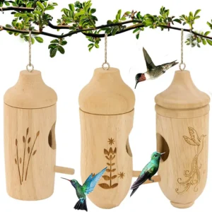 Handmade Wooden Hummingbird House Chalet Hanging Mini Bird Nests Cage for Beautiful Outdoor Patio Garden Decoration Pet Bedroom