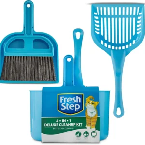 4-in-1 Cat Litter Cleanup Kit with Scoop, Dust Pan, Broom & Caddy for Easy Pet Maintenance