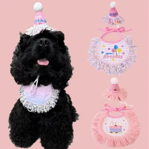 Cute Costume Supplies Puppy Cat Bib Adjustable Drool Scarf Pets Accessories Birthday Party Hat Large Cat Dog Bandana Set