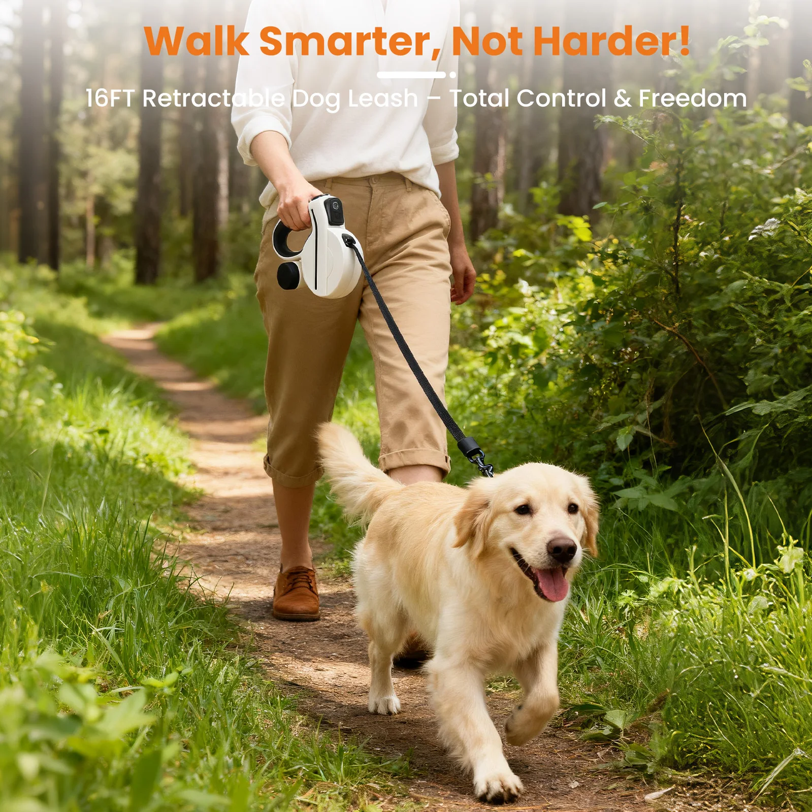 16ft USB LED Retractable Dog Leash, Reflective & Tangle-Free with Poop Bag Holder for Night Safety, Black - Image 3