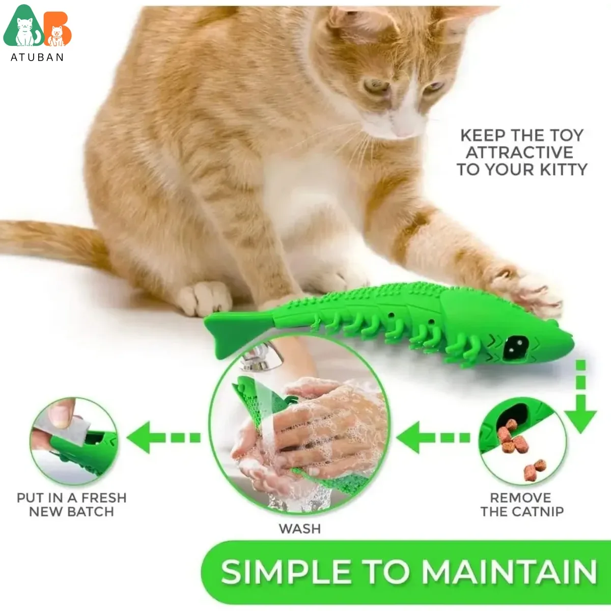 ATUBAN Cat Toothbrush Toy-Durable Hard Rubber - Cat Dental Care, Cat Interactive Toothbrush Chew Toy cat treat toy - Image 5