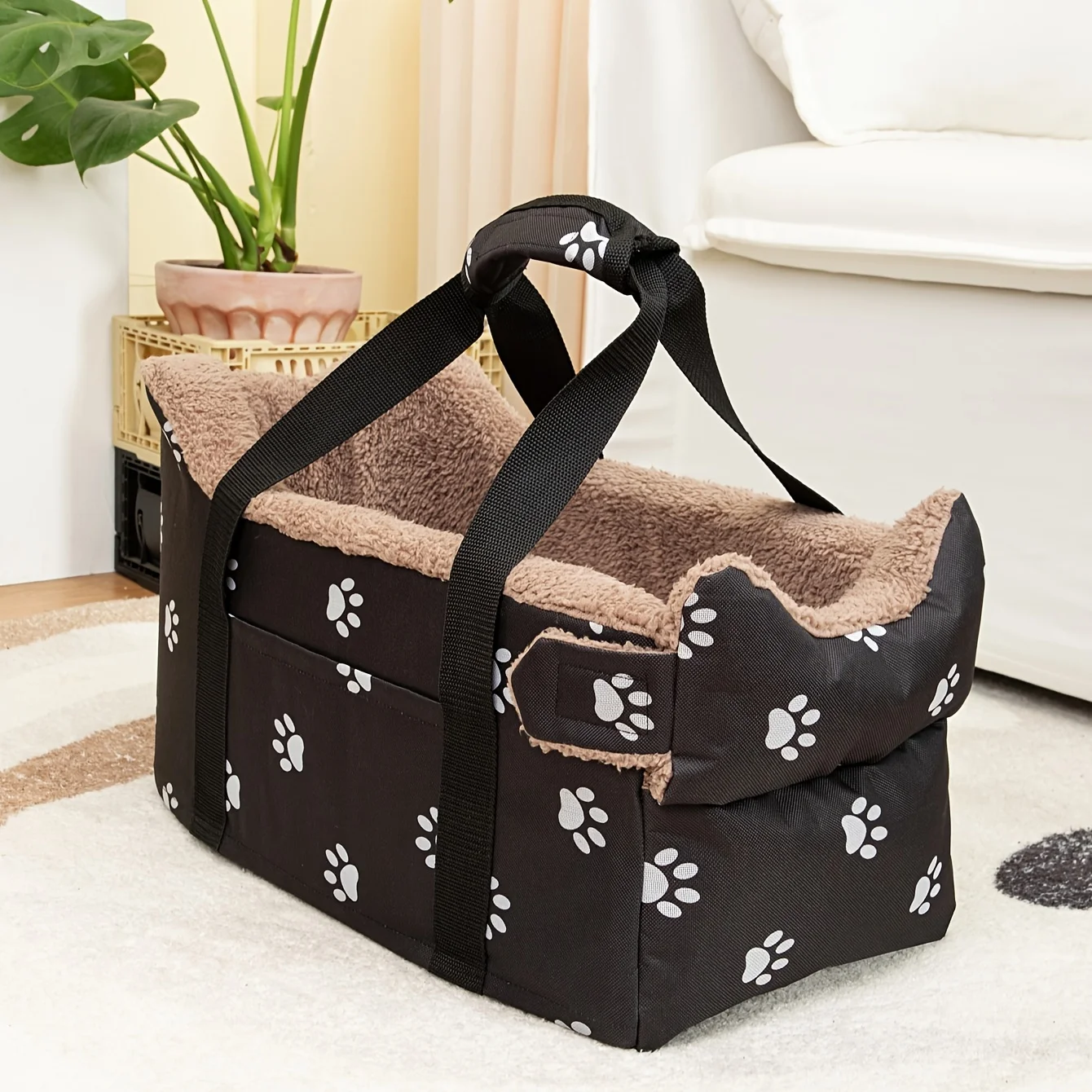 Small Cozy Portable Pet Booster Car Seat - Durable Polyester Center Console Safety Travel Bed for Dogs & Cats - Image 4