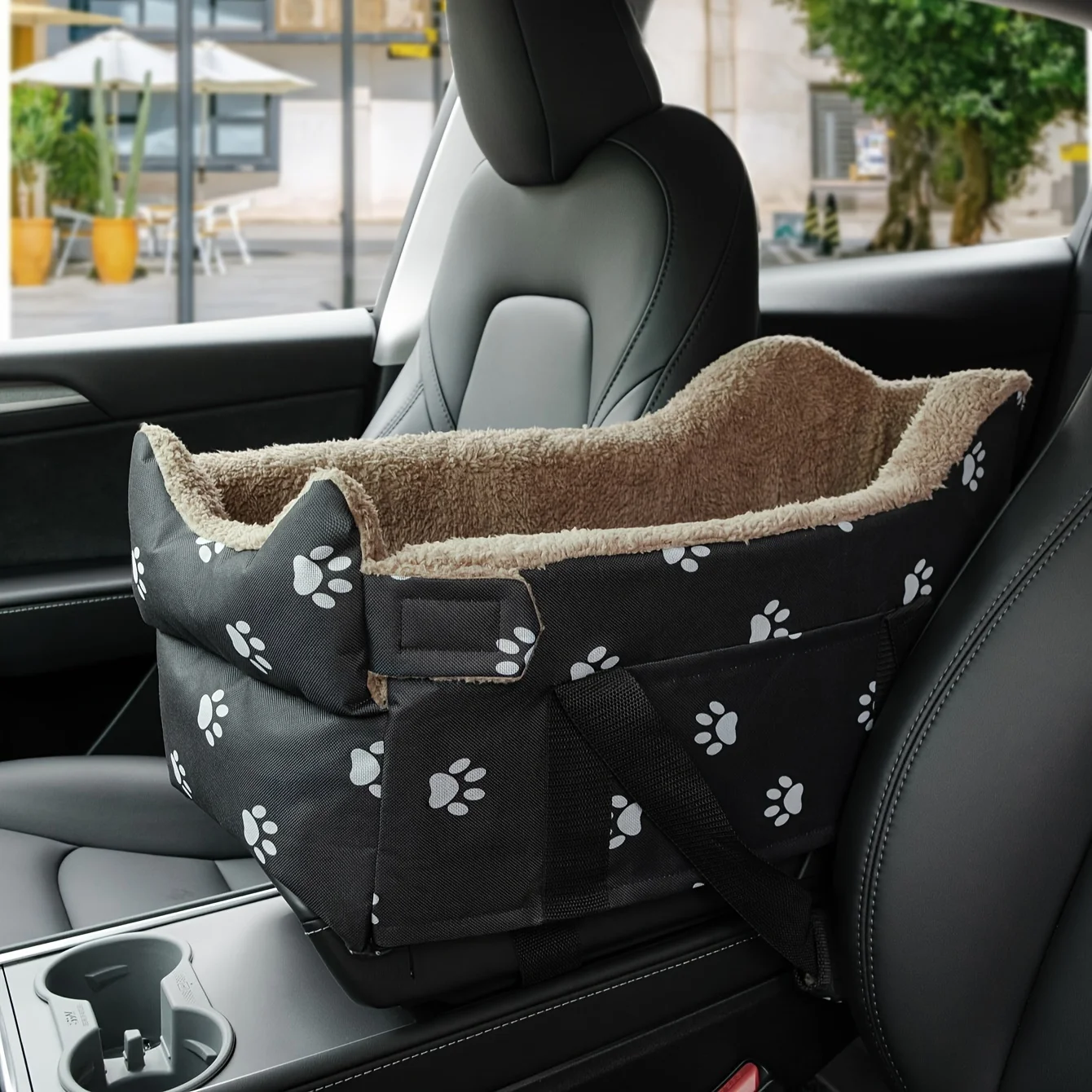 Small Cozy Portable Pet Booster Car Seat - Durable Polyester Center Console Safety Travel Bed for Dogs & Cats - Image 5