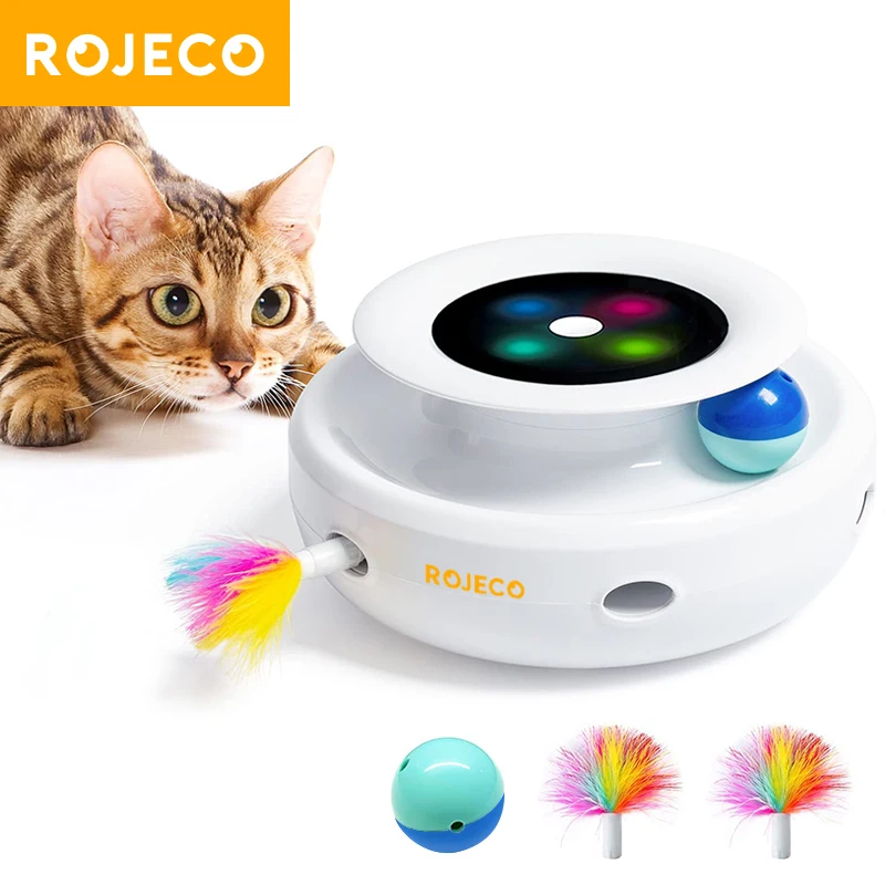 ROJECO 2 in 1 Smart Cat Toys Automatic Feather Fun Ball Toy Set For Cat Dog 5 Modes Electronic Interactive Pet Toy Accessories - Image 7