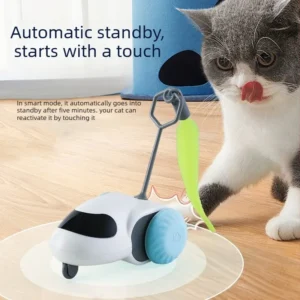 Automatic Running Car Cat Toy with Feather Teaser Self Play Fun Stress Relief Interactive Pet Toy for Kittens