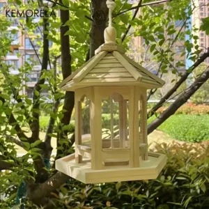 KEMORELA Wooden Bird Feeder House 1PCS Outdoor Decorative Weaved Hanging Birdhouses Pet Bedroom Cage Water Feeding System