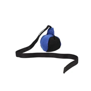 French Linen Ball for Dog Training as Reward for Fetch tug of war with Long Handle Handmade Blue-Black S02815