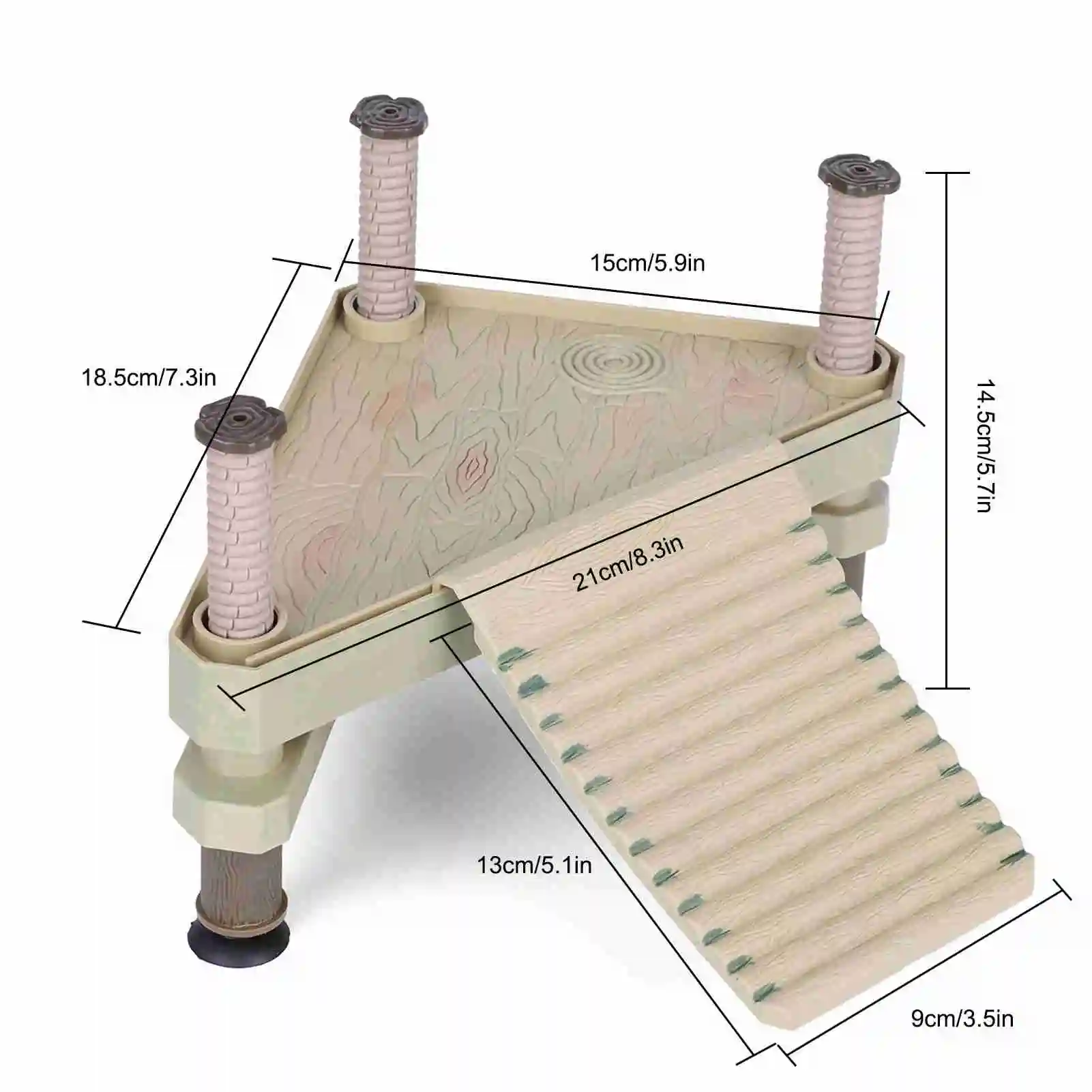 Reptiles Floating Platform Pier with Ramp Ladder Plastic Terrarium Tank Ornament for Small to Medium Sized Turtle - Image 2