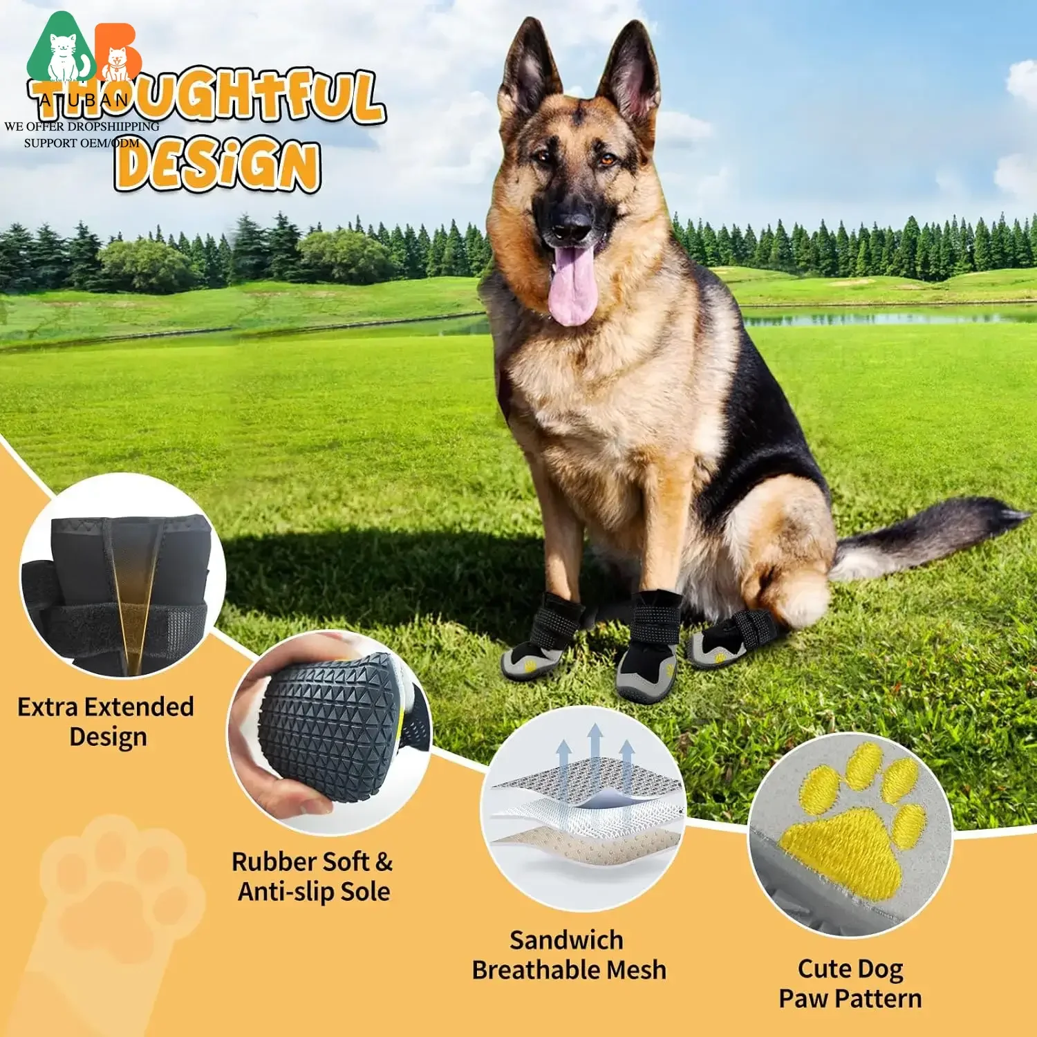 ATUBAN Dog Shoes for Large Size Dogs, Waterproof Medium Large Dog Boots, for Hot Pavement Winter Snow Hiking Breathable Elastic - Image 4
