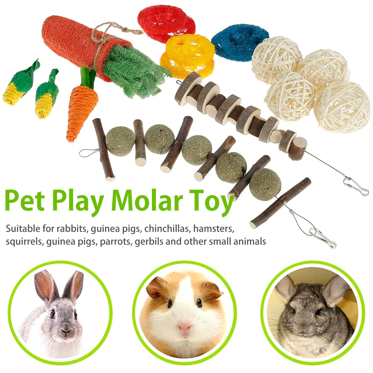 16pcs Small Animal Chew Toys Bundle For Rabbit Bunny Hamster Guinea Chinchillas Tooth Cleaning Molar Grinding Toys Pet Accessori - Image 2