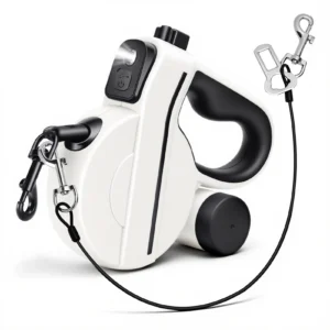 16ft USB LED Retractable Dog Leash, Reflective & Tangle-Free with Poop Bag Holder for Night Safety, Black