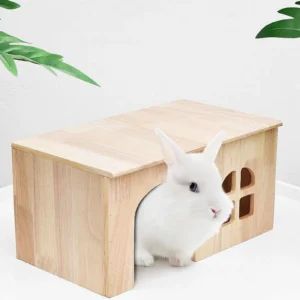Gerbil House Wooden Pet Cage Window Door Ventilated Bunny Hut For Hamster Gerbil Chinchilla Hedgehog Ferret Resting Playing