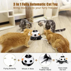 3 in 1 Automatic Cat Toy Interactive Feather Butterfly Tumbler Self-Play Pet Toy for Indoor Cats Kittens Rechargeable Anti-Bored
