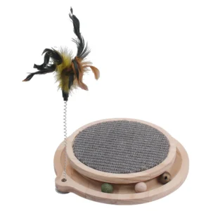 Wooden Pet Cat Toy Natural Sisal Scratching Pad Kitten Interactive Toy with Ball Track Spring Ball for Chasing Training Toy