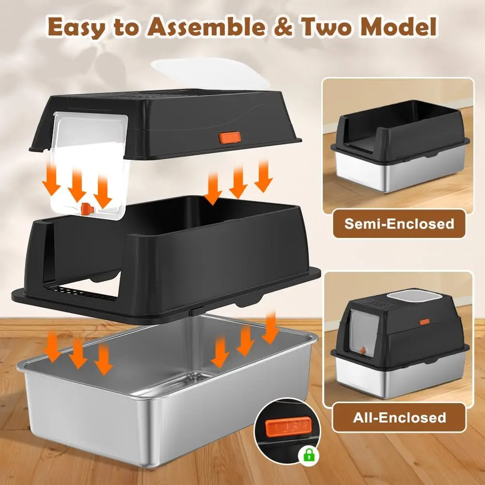 Extra Large Stainless Steel Cat Litter Box with Lid, Front Entry & Top Exit, Includes Scoop & Mat for Big Cats - Image 4