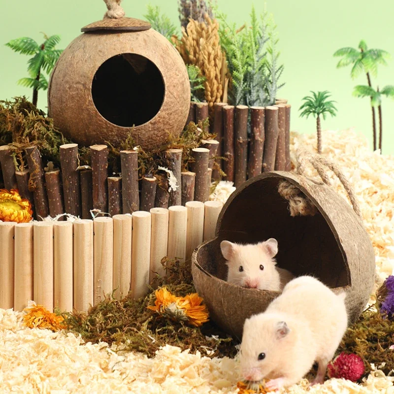 Hamster House Bite-resistant Natural Small Pet Coconut Cages Guinea-pig Hamster Hideout House Toy Wooden House Pet Supplies - Image 3
