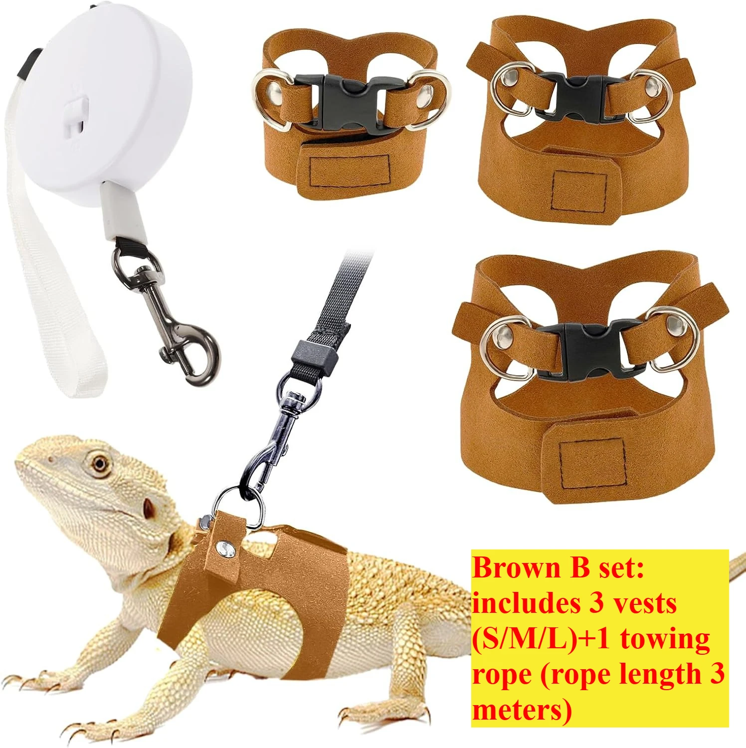 Bearded Dragon Harness and Leash Set, 3 Size Adjustable Soft Leather Reptile Leash, Lizard Harness with Retractable - Image 9