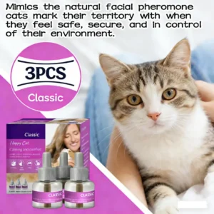 Classic Diffuser Refill, Promotes Calmness in Cats & Kittens, includes 3 Refill, Lasts 30 Days, Cat Calming Pheromones, 48ml