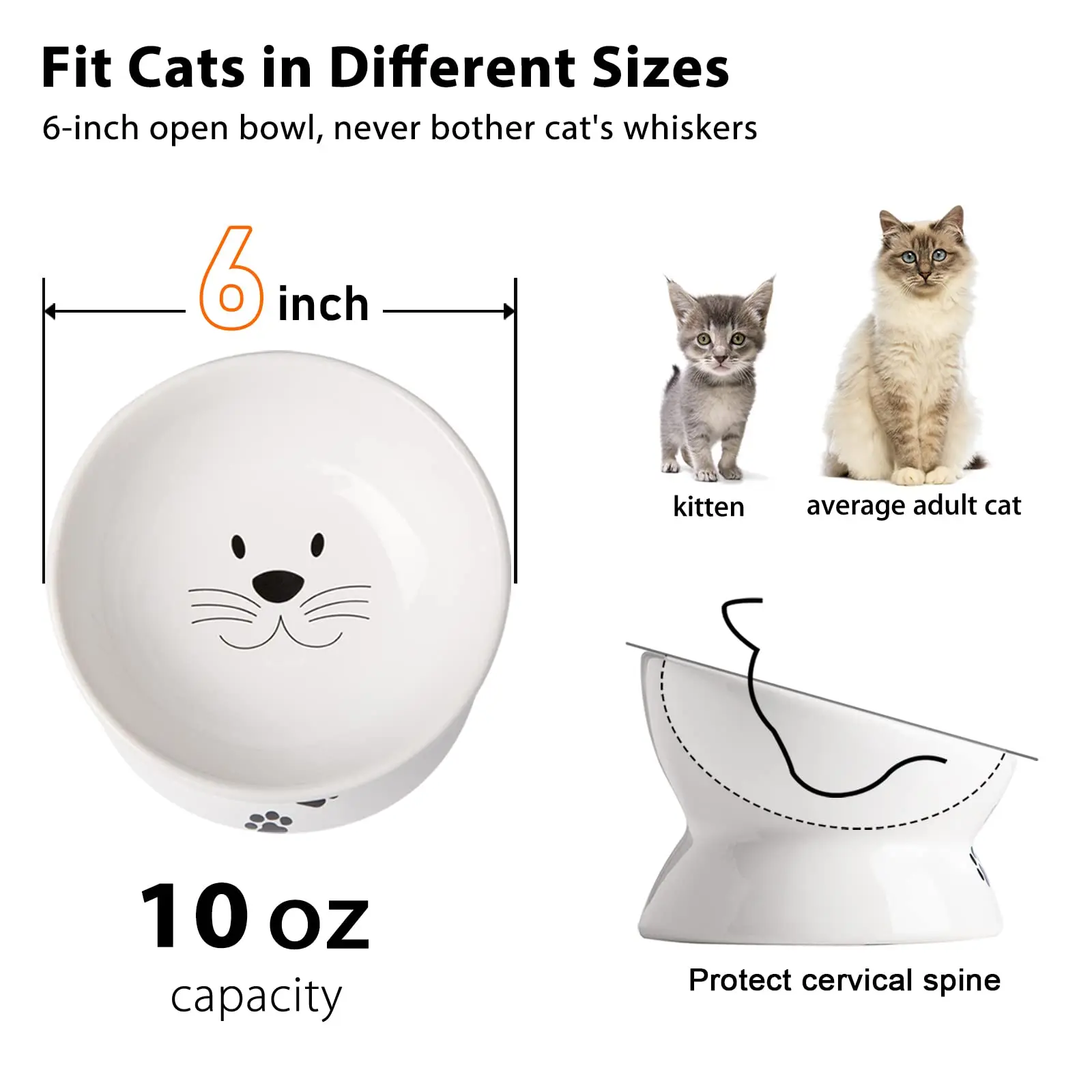 15° Tilted Raised Cat Bowl, Ceramic Anti-Vomiting Pet Dish Whisker Friendly Neck Protection Non-Slip Dishwasher Safe for Cats - Image 2