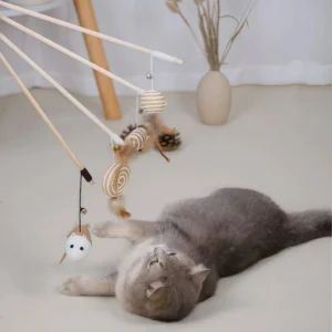 Wholesale 50pcs/lot  Cat Teaser Wood Stick Kitten Funny Mouse Balls Feather Cat Wand Toys Interactive Cat Supplies