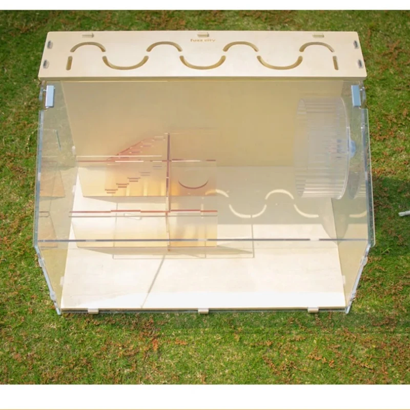 360° View Hamster Tank - 10mm Acrylic Cage with Ventilated Wooden Top, Naturalistic Habitat for Dwarf Hamsters & Small Birds - Image 2