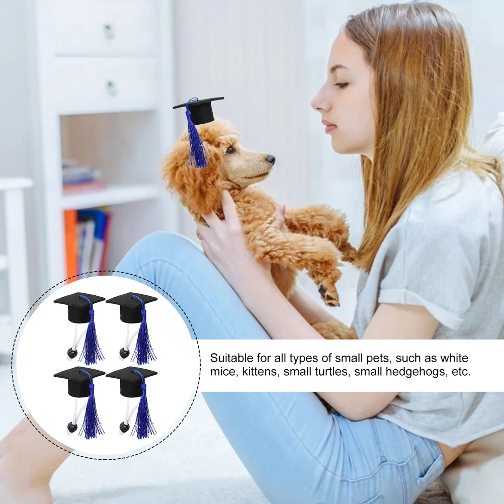 4 Pcs Pet Graduation Cap Bachelor Hat Mini Accessories for Dolls Caps Hamster Puppy - Image 5