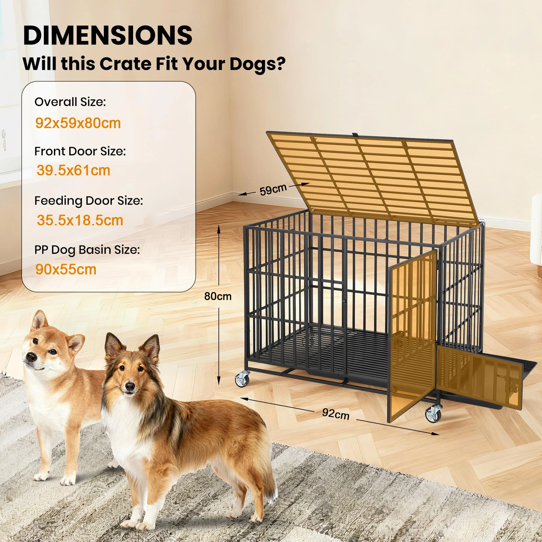 Heavy Duty Escape-Proof Metal Dog Crate Steel Kennel Dog Cage with 3 Doors, Removable Tray, Locking Wheels Medium/Large Breeds - Image 10