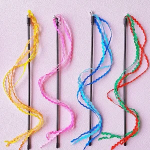 Cat Toy Colorful Tassel Cats Teaser Stick Rainbow Cloth Tassel Toys for Cats Teasing Self-hi Cat Toys Interactive Pet Supplies
