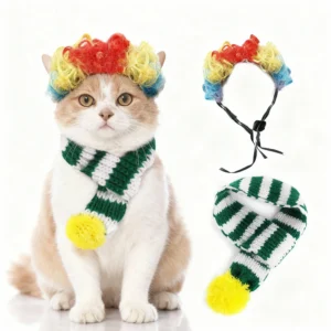 Stylish Cat Hat & Scarf Set - Warm Knit Beanie & Neck Warmer, Cozy Winter Fashion Outfit for Kitty