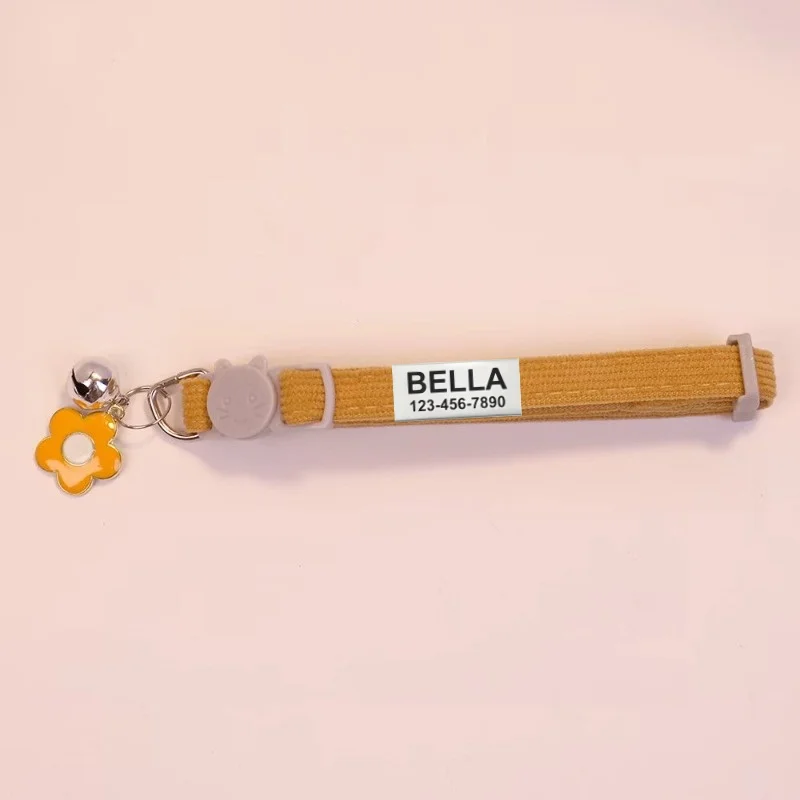 Customize Name Cat Collar Breakaway Corduroy Flower Personalized Id With Bell Pet Products Small Adjustable Kitten Supplies - Image 10