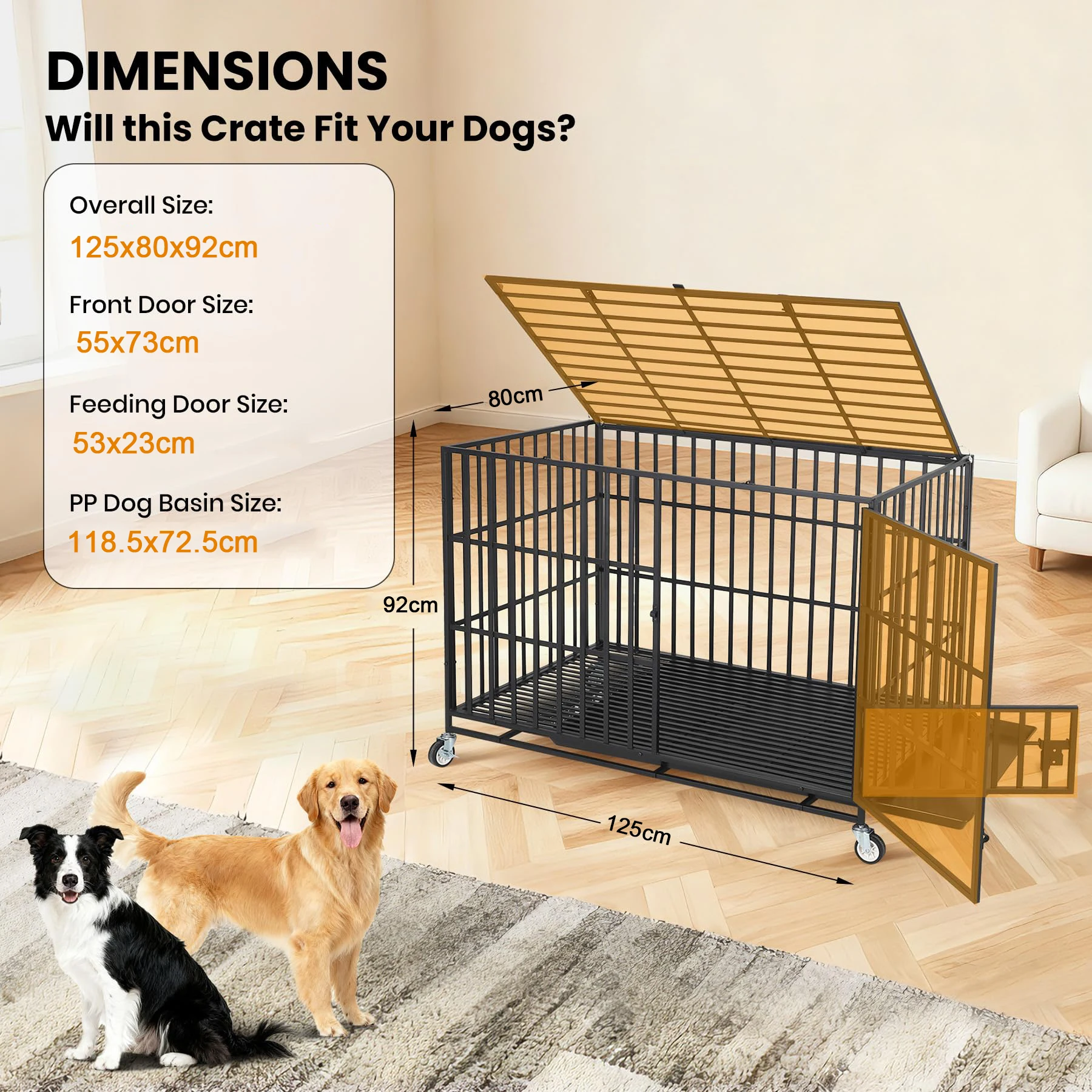 Heavy Duty Escape-Proof Metal Dog Crate Steel Kennel Dog Cage with 3 Doors, Removable Tray, Locking Wheels Medium/Large Breeds - Image 9