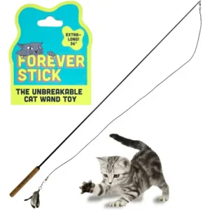Unbreakable Cat Wand Toy, Extra Long Durable String Toy for Indoor Cats, Cat Fishing Pole Toy for Bored Adult Cats, Leather Stri