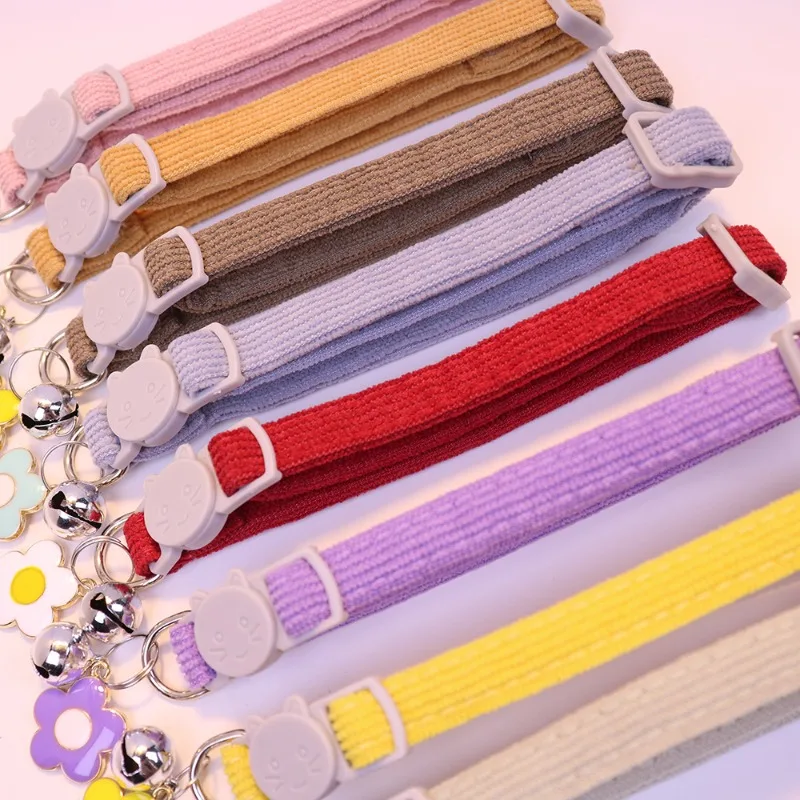 Customize Name Cat Collar Breakaway Corduroy Flower Personalized Id With Bell Pet Products Small Adjustable Kitten Supplies - Image 2