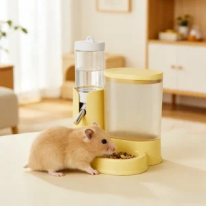 2 in 1 Hamster Feeder Water Bottle Automatic Drinking Fountain with Ball Nozzle Food Container Dispenser for Small Animals