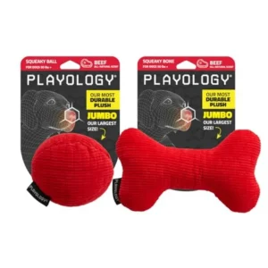 Dog Toys Plush Squeaky Bone and Squeaky Ball Bundle Jumbo Beef Scented Toy - Easy to Clean and Made from Non Toxic Mate