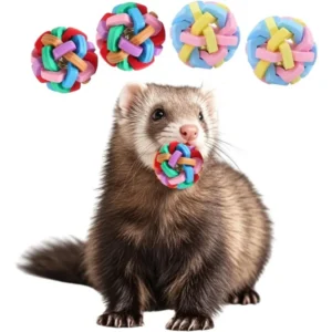 4PCS Ferret Toys Set with Bell, Soft Rubber Chew Balls for Ferret Cats Kittens, Interactive Wobble & Grinding Exercise Toy