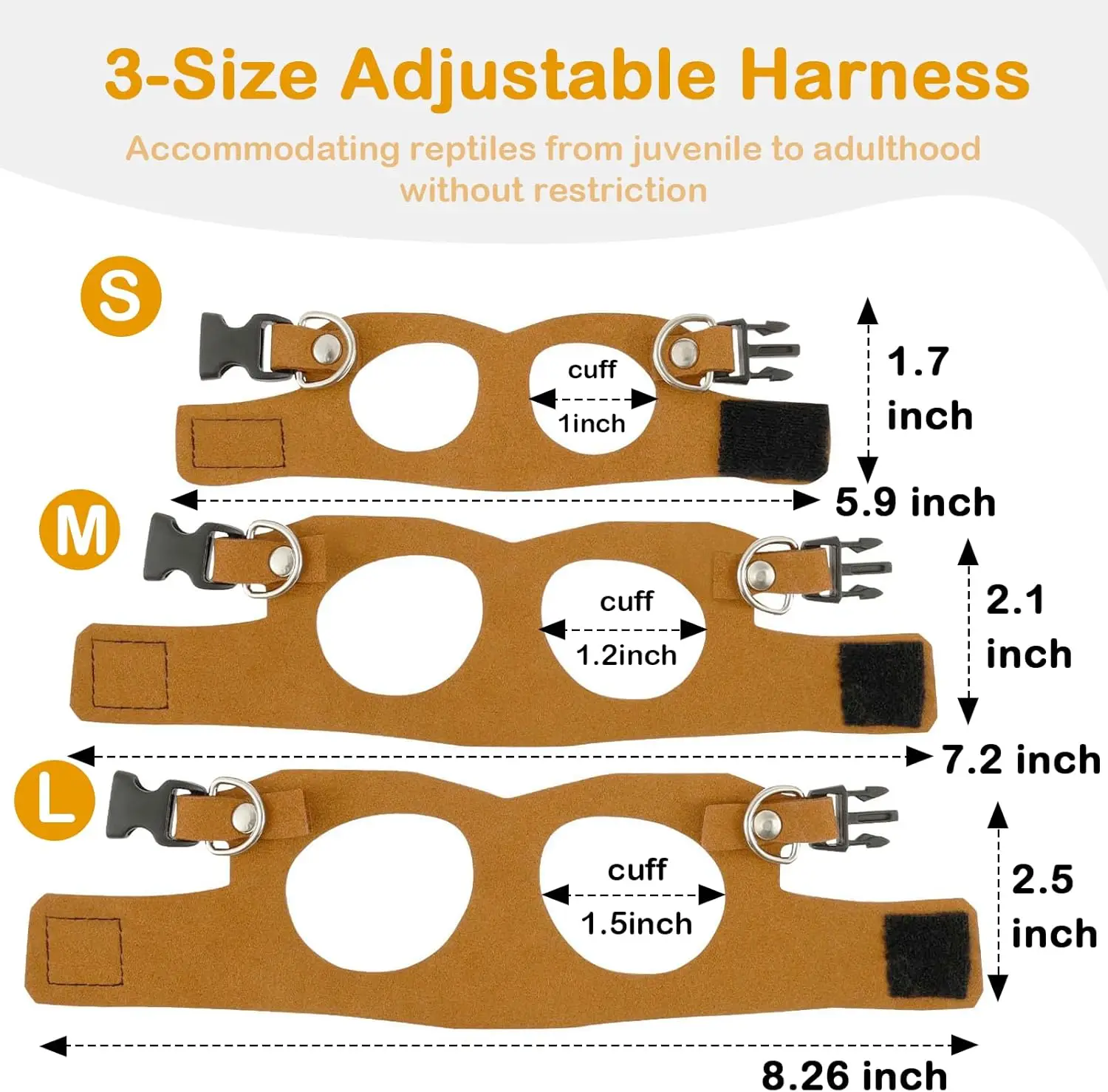 Bearded Dragon Harness and Leash Set, 3 Size Adjustable Soft Leather Reptile Leash, Lizard Harness with Retractable - Image 4