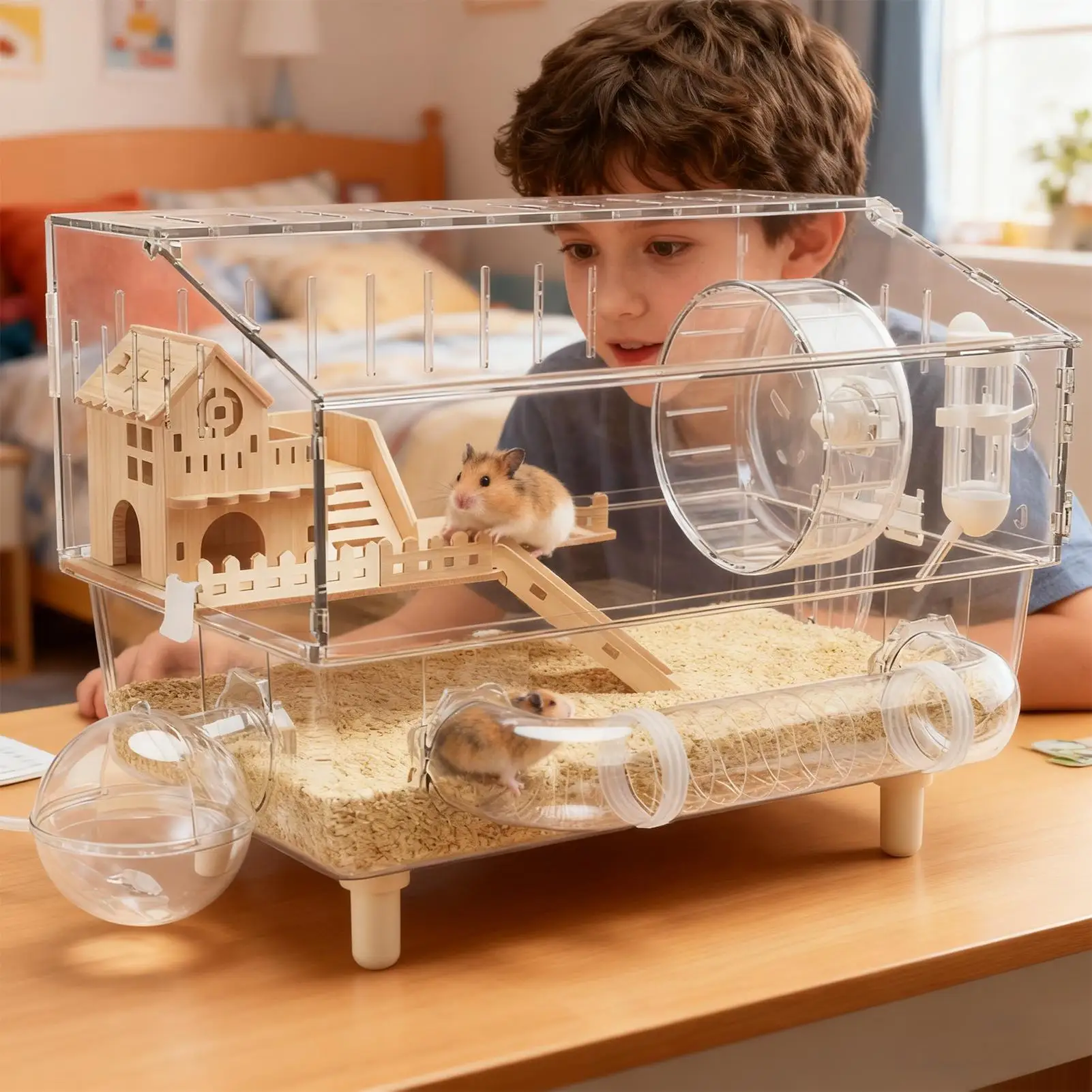 Large Syrian Hamster Cage, Deluxe Double-Layer Hamster Cage, Small Pet Breeding Box, Transparent Acrylic Hamster House - Image 2