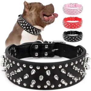 Spiked Dog Collar for Small Dogs Soft PU Leather Spike Puppy Collar Anti Bite Studded Rivet Cat, Equipped With a Traction Rope