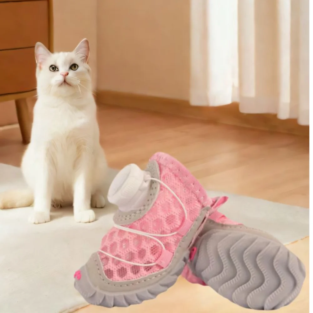 4pcs/set Regulable Breathable Dog Mesh Shoes Reflective Anti-slip Pet Boots Thin Adjustable Dog Sneakers Outdoor Walking - Image 5