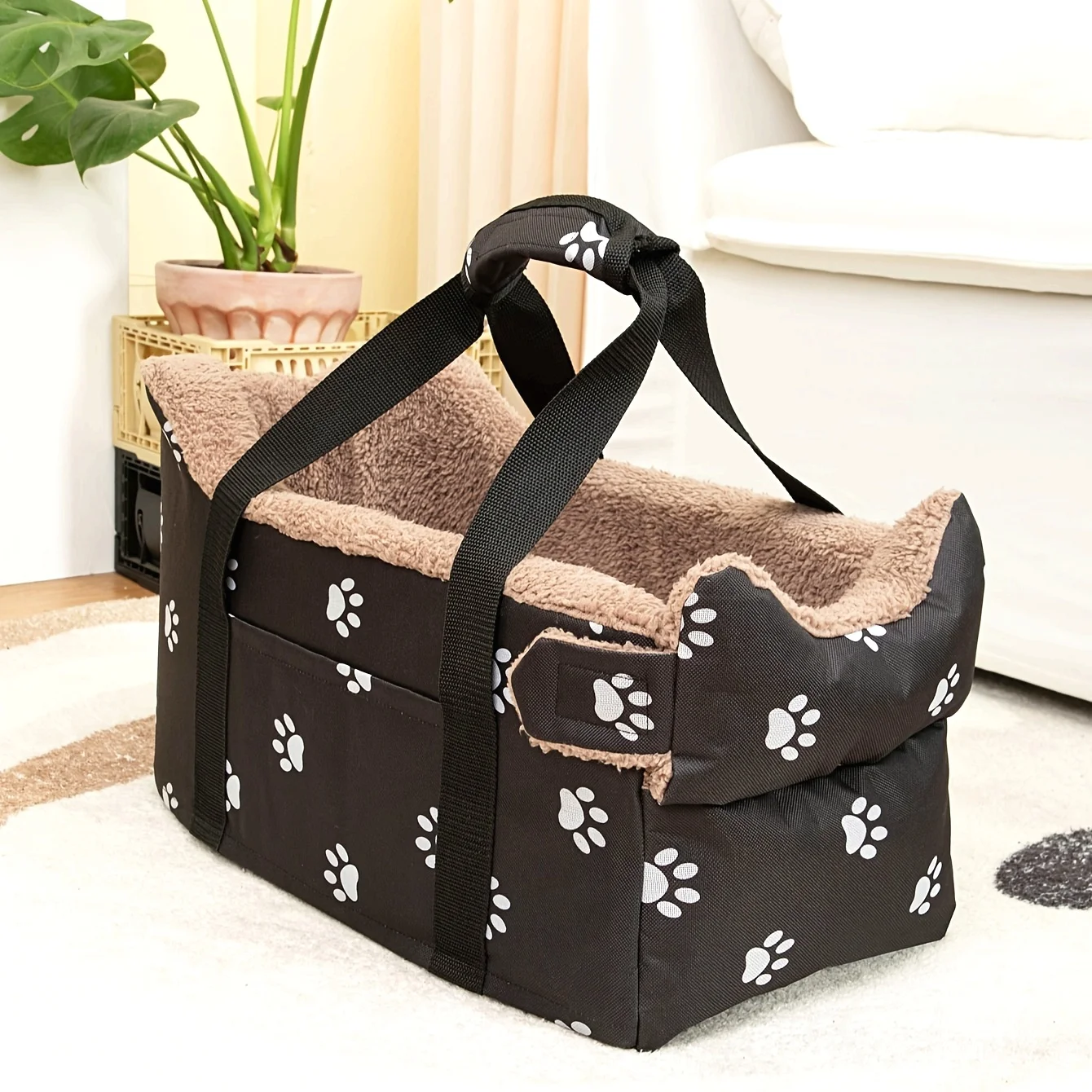 Small Cozy Portable Pet Booster Car Seat - Durable Polyester Center Console Safety Travel Bed for Dogs & Cats